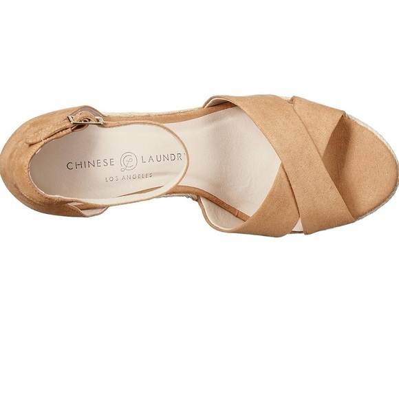 Chinese Laundry Morgan Micro Suede ankle strap wedge heels Camel sandals Sz 10 - Picture 7 of 16